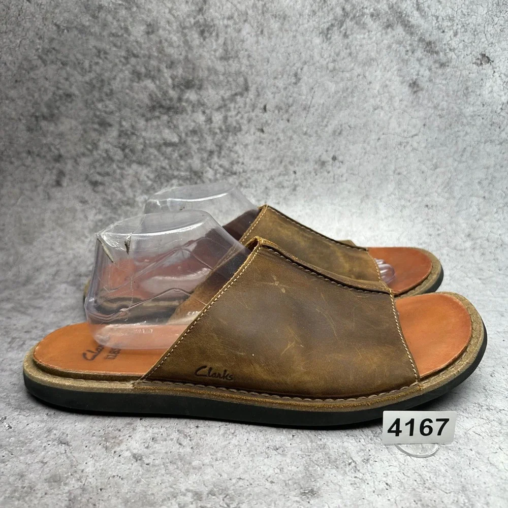 Clarks Lynton Slide Sandals Mens 12 Tan Leather Casual Comfort Summer Shoes